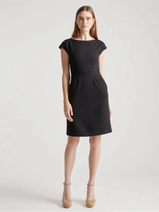 Quince Dresses & Skirts - Quince Black Cap-Sleeve Midi Sheath Dress